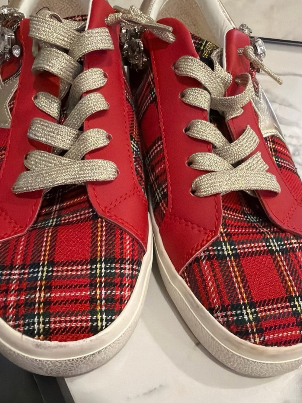Vintage Havana Red Plaid Star Embellished Women’s Sneakers size 8 - Picture 5 of 8